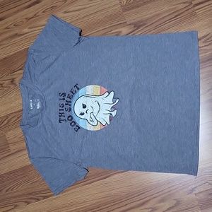 Womens L Halloween ghostie This Is Boo Sheet ghost fitted graphic tee shirt NWOT